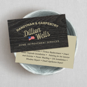 Patriotic Construction Handyman Carpentry Wood Business Card