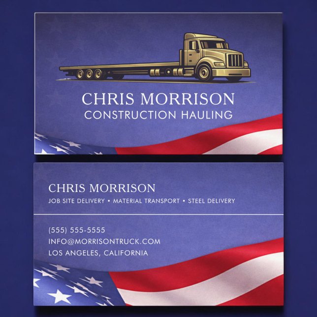 Patriotic Construction Hauling Truck Trucking Business Card (Creator Uploaded)