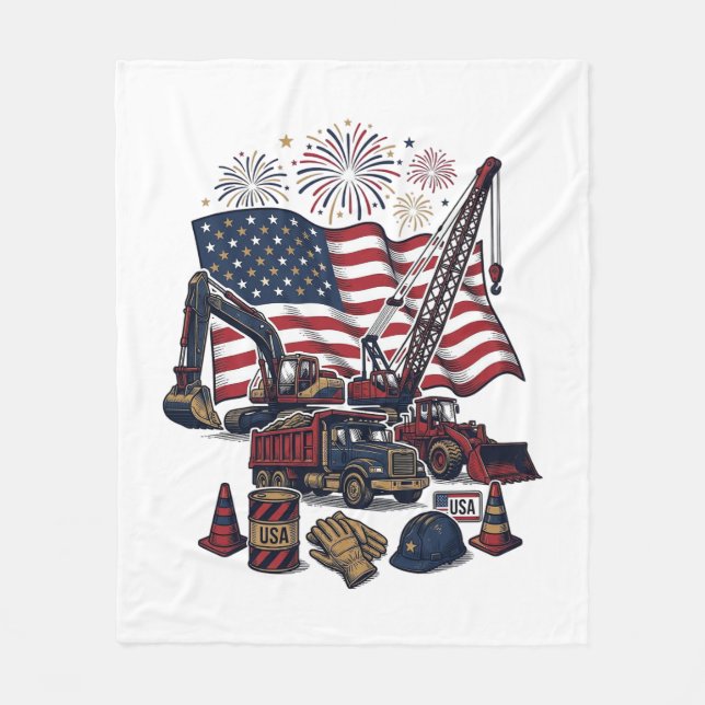 Patriotic Construction USA Vintage Fleece Blanket (Front)