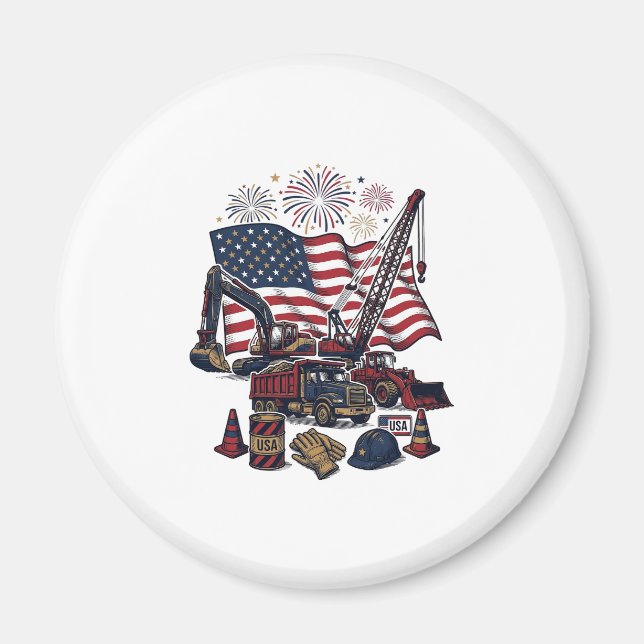 Patriotic Construction USA Vintage Magnet (Front)
