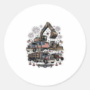 Patriotic Construction Vehicles Vintage Shirt Desi Classic Round Sticker