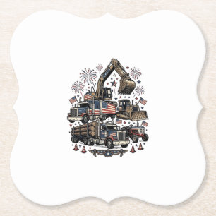 Patriotic Construction Vehicles Vintage Shirt Desi Paper Coaster