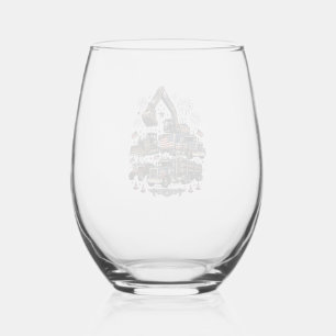 Patriotic Construction Vehicles Vintage Shirt Desi Stemless Wine Glass