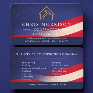Patriotic Contractor Construction Business Card