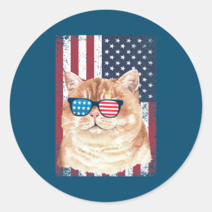Patriotic Cool Cat 4th of July Sunglasses USA Classic Round Sticker