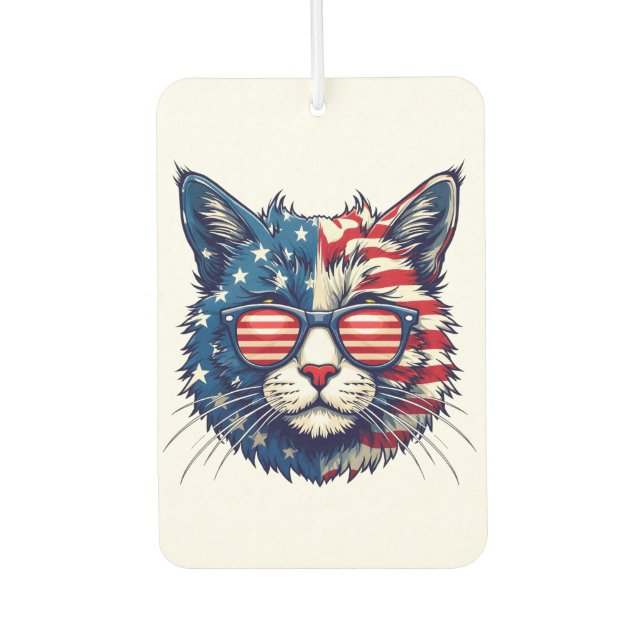 Patriotic Cool Cat Wearing Shades Smile Sunglasses Car Air Freshener (Front)