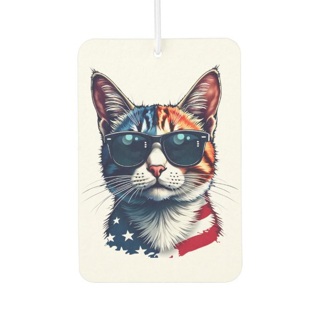 Patriotic Cool Cat Wearing Sunglasses  Car Air Freshener (Front)