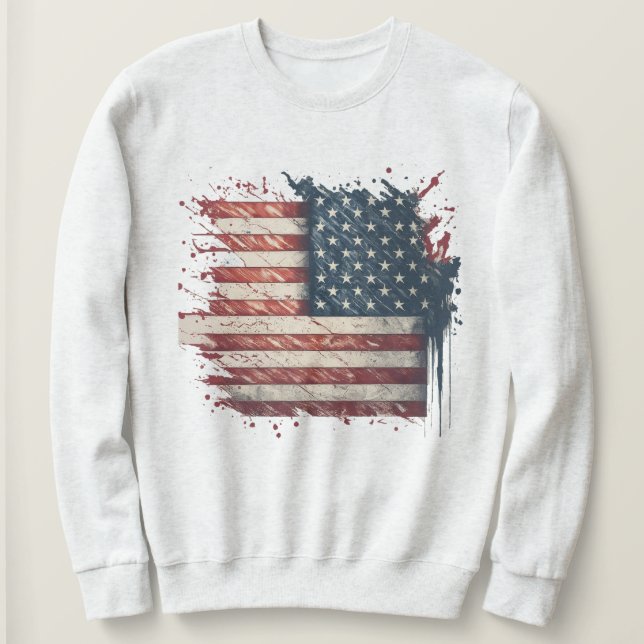 Patriotic Cool Distressed American Flag Sweatshirt (Design Front)