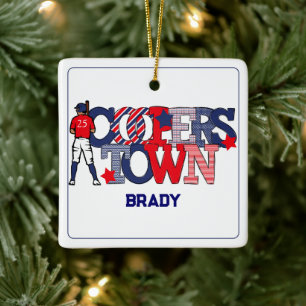 Patriotic Cooperstown Custom Baseball Ceramic Ornament
