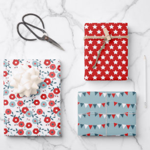Patriotic Coordinating Print Wrapping Paper Sheets