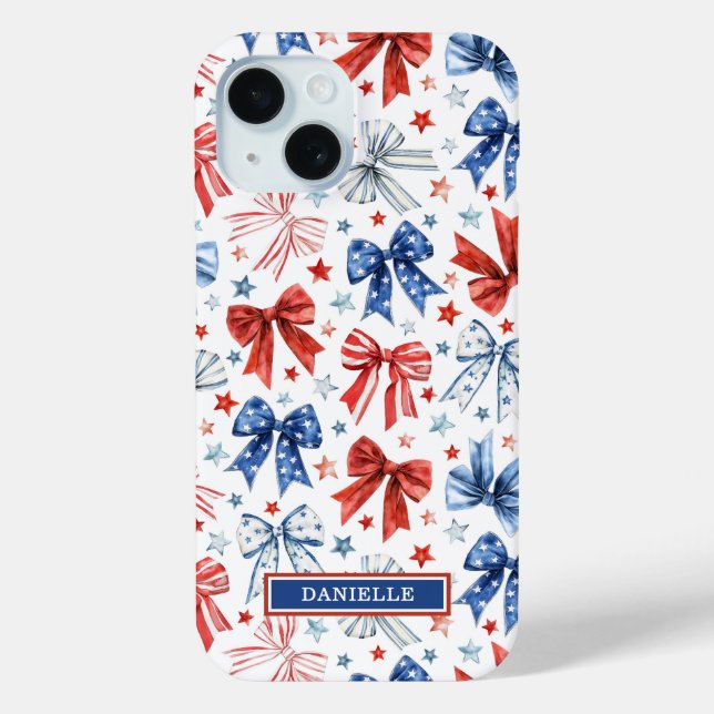 Patriotic Coquette Bows Monogrammed Case-Mate iPhone Case (Back)