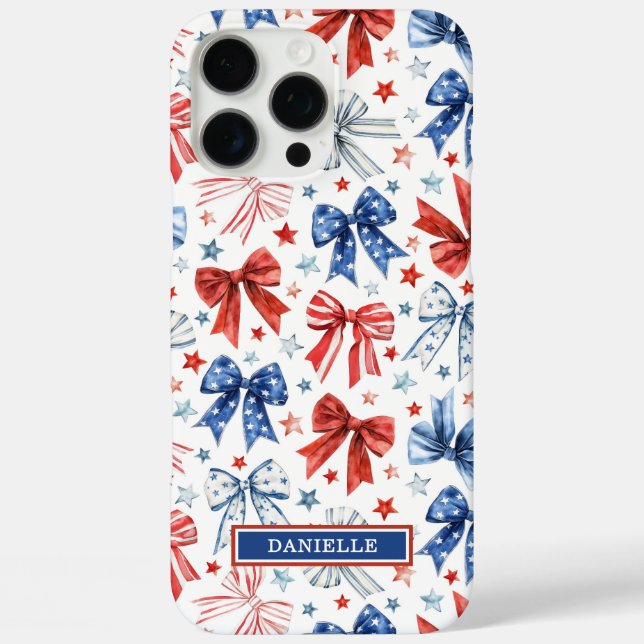 Patriotic Coquette Bows Monogrammed Case-Mate iPhone Case (Back)