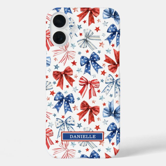 Patriotic Coquette Bows Monogrammed Case-Mate iPhone Case (Back)