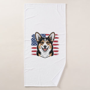 Patriotic Corgi American Flag Vintage Vector Desig Bath Towel