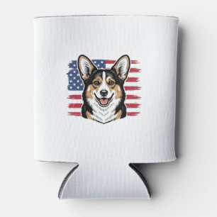 Patriotic Corgi American Flag Vintage Vector Desig Can Cooler