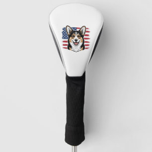 Patriotic Corgi American Flag Vintage Vector Desig Golf Head Cover