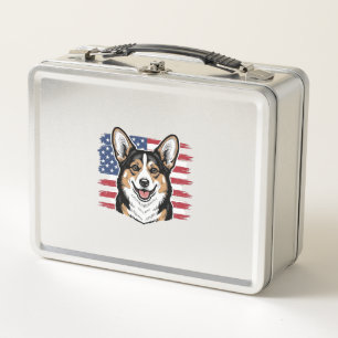 Patriotic Corgi American Flag Vintage Vector Desig Metal Lunch Box