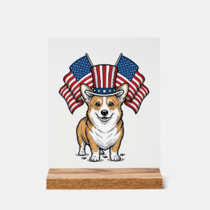 Patriotic Corgi Dog Vintage Engraving Shirt Design Acrylic Sign