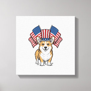 Patriotic Corgi Dog Vintage Engraving Shirt Design Canvas Print