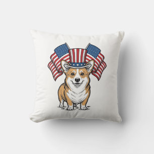 Patriotic Corgi Dog Vintage Engraving Shirt Design Cushion