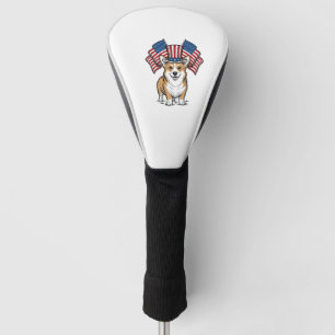 Patriotic Corgi Dog Vintage Engraving Shirt Design Golf Head Cover