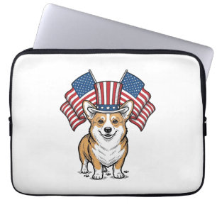 Patriotic Corgi Dog Vintage Engraving Shirt Design Laptop Sleeve