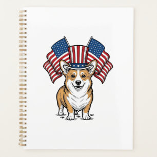 Patriotic Corgi Dog Vintage Engraving Shirt Design Planner
