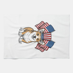 Patriotic Corgi Dog Vintage Engraving Shirt Design Tea Towel