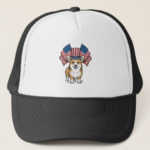 Patriotic Corgi Dog Vintage Engraving Shirt Design Trucker Hat