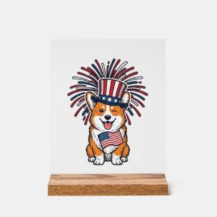 Patriotic Corgi Fireworks Dog Vector Design_1 Acrylic Sign
