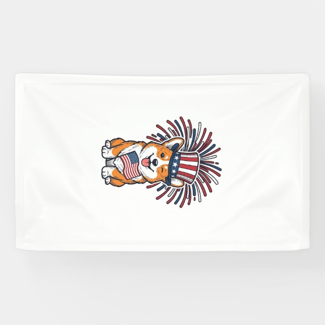 Patriotic Corgi Fireworks Dog Vector Design_1 Banner (Horizontal)