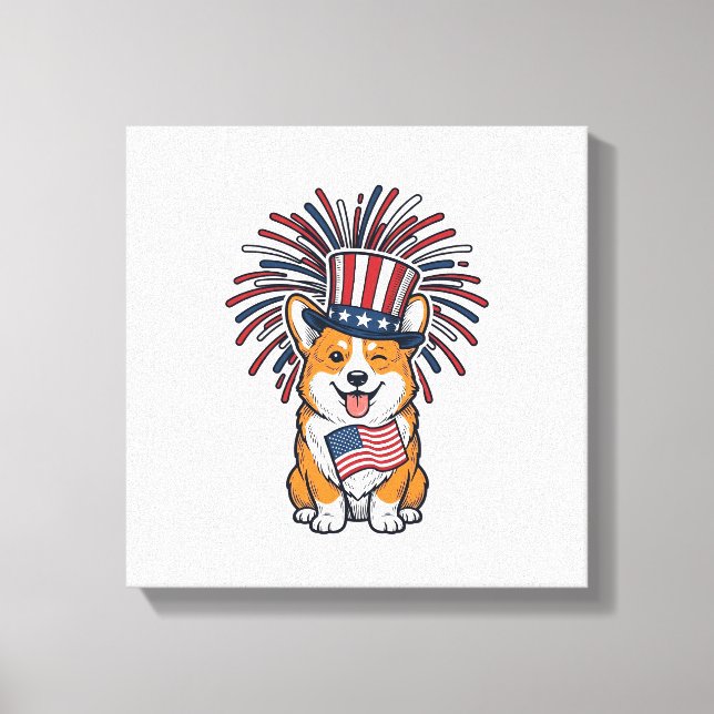 Patriotic Corgi Fireworks Dog Vector Design_1 Canvas Print (Front)