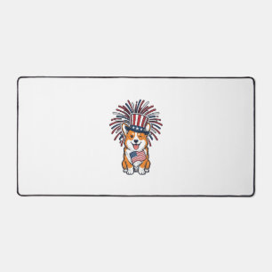 Patriotic Corgi Fireworks Dog Vector Design_1 Desk Mat