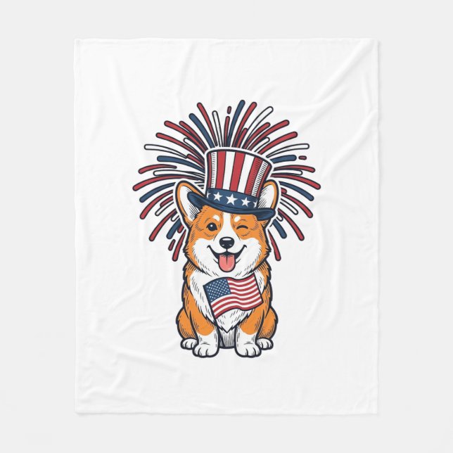 Patriotic Corgi Fireworks Dog Vector Design_1 Fleece Blanket (Front)