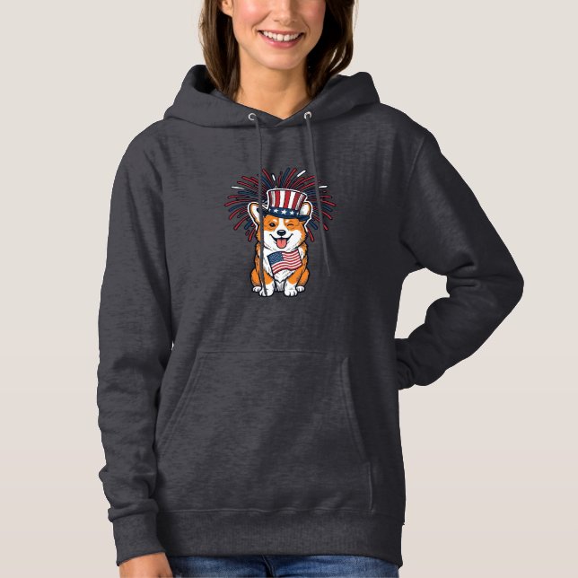Patriotic Corgi Fireworks Dog Vector Design_1 Hoodie (Front)