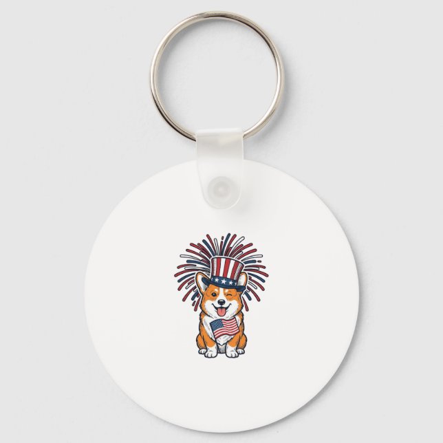 Patriotic Corgi Fireworks Dog Vector Design_1 Key Ring (Front)