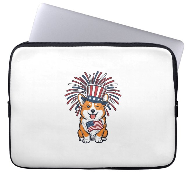 Patriotic Corgi Fireworks Dog Vector Design_1 Laptop Sleeve (Front)