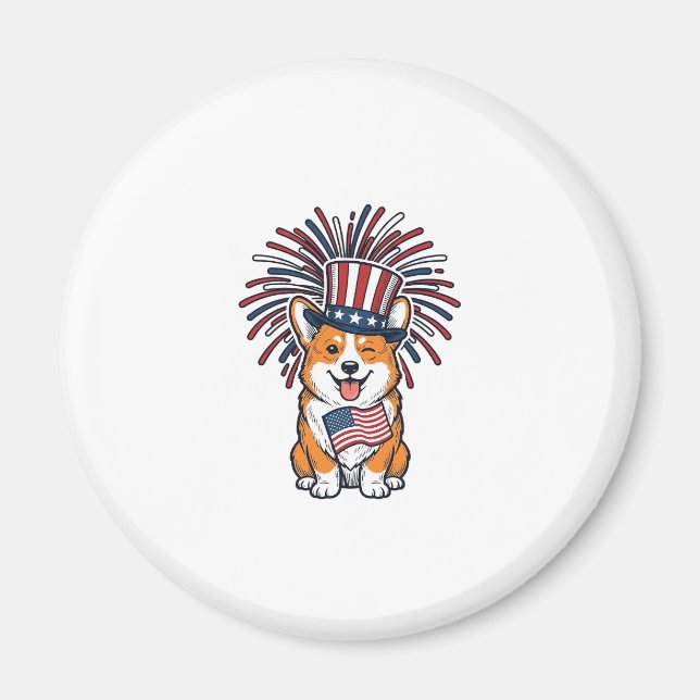 Patriotic Corgi Fireworks Dog Vector Design_1 Magnet (Front)