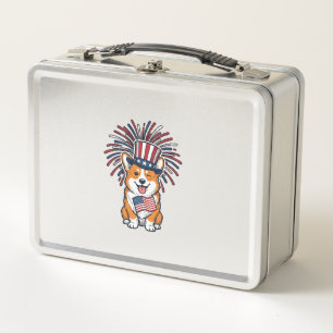Patriotic Corgi Fireworks Dog Vector Design_1 Metal Lunch Box