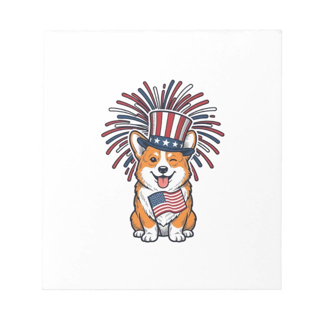 Patriotic Corgi Fireworks Dog Vector Design_1 Notepad (Front)