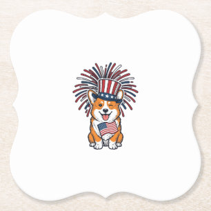 Patriotic Corgi Fireworks Dog Vector Design_1 Paper Coaster