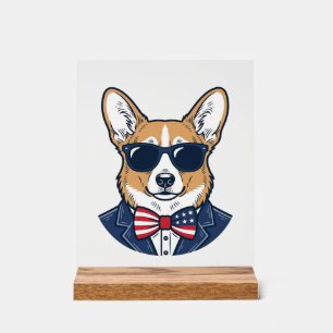 Patriotic Corgi Sunglasses Vintage Vector Art_1 Acrylic Sign