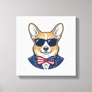 Patriotic Corgi Sunglasses Vintage Vector Art_1 Canvas Print