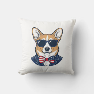 Patriotic Corgi Sunglasses Vintage Vector Art_1 Cushion
