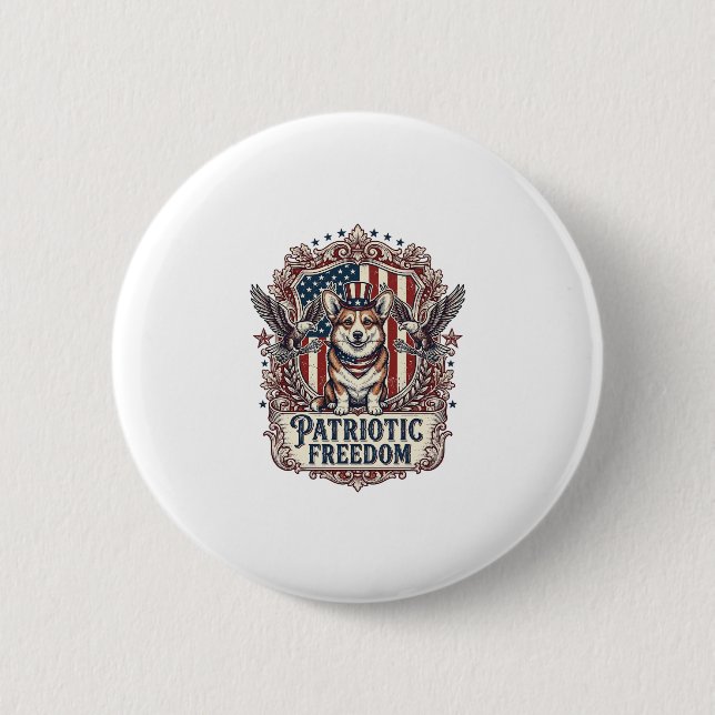Patriotic Corgi Vector Graphic Tee_1 6 Cm Round Badge (Front)