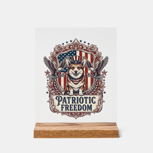 Patriotic Corgi Vector Graphic Tee_1 Acrylic Sign (Front)