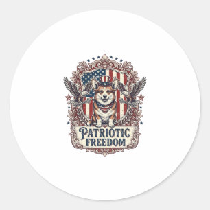 Patriotic Corgi Vector Graphic Tee_1 Classic Round Sticker