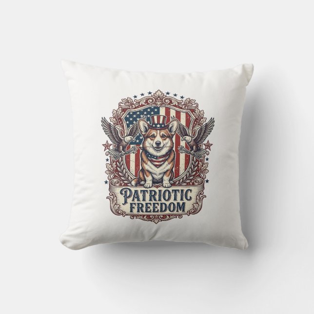 Patriotic Corgi Vector Graphic Tee_1 Cushion (Front)