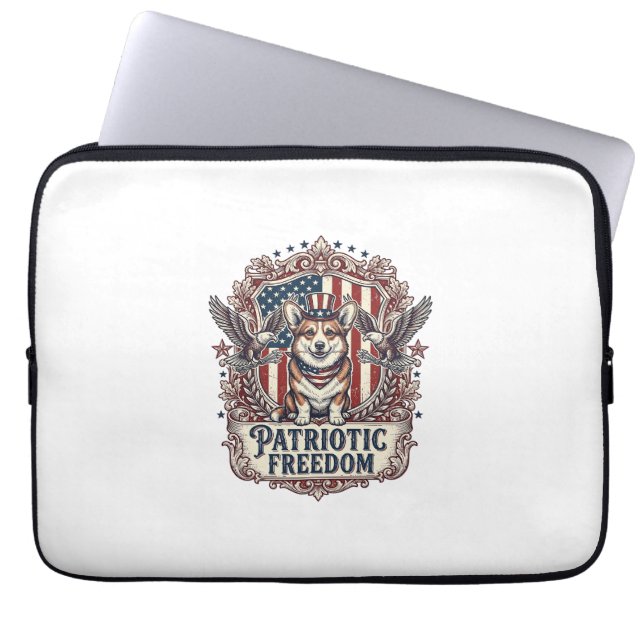Patriotic Corgi Vector Graphic Tee_1 Laptop Sleeve (Front)