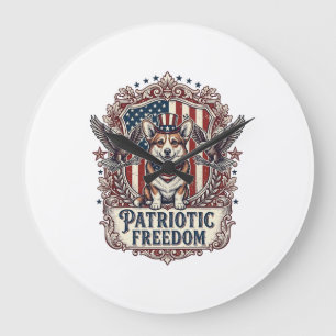 Patriotic Corgi Vector Graphic Tee_1 Large Clock